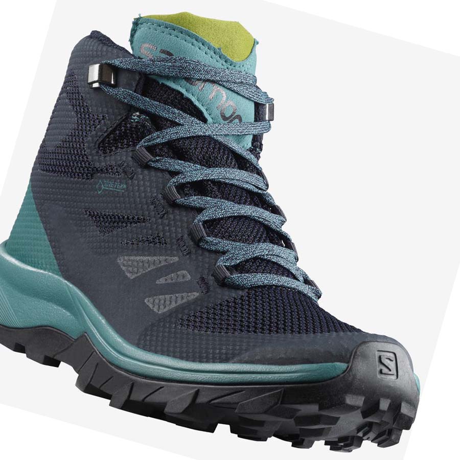 Salomon WoOUTLINE MID GORE-TEX Túracipő Női Fekete Zöld | HU 2834BEX